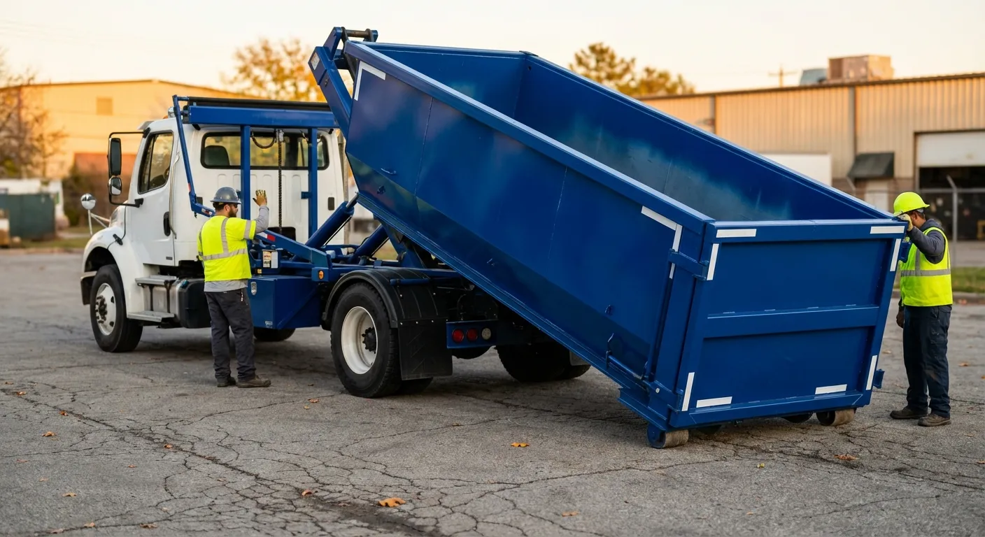 Roll-off dumpster rental truck protecting driveway surfaces in Longview, TX