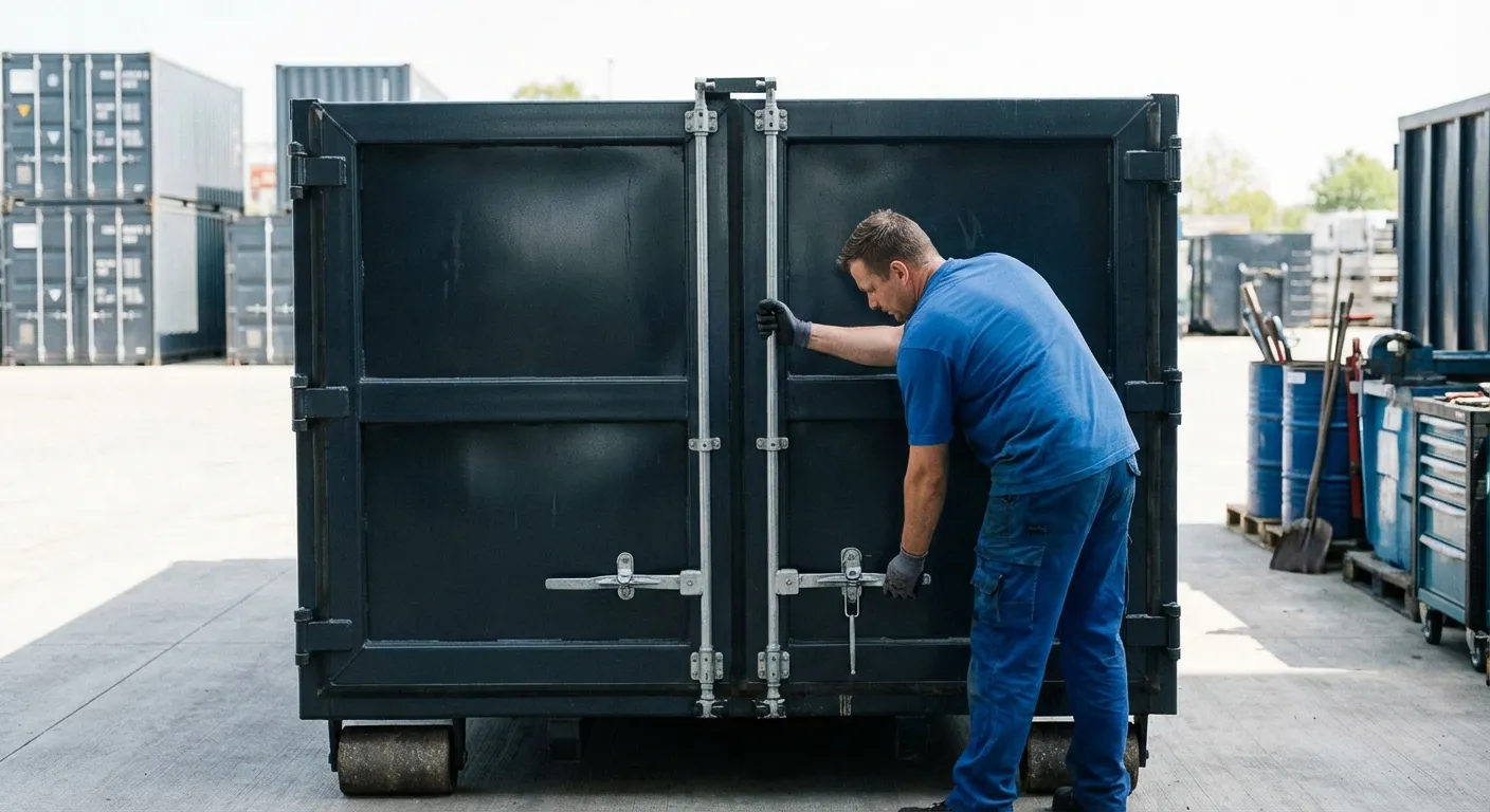 Dumpster walk-in loading door open showing easy access in Longview, TX