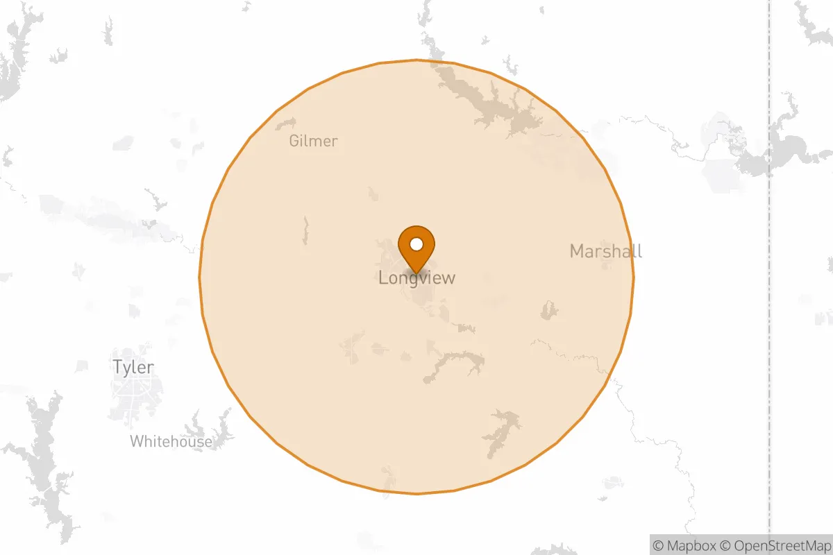 service area service area map in Longview, TX