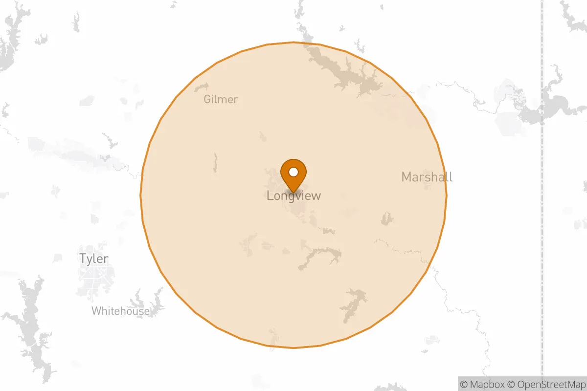 service area service area map in Longview, TX